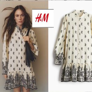 H&M cream/black paisley viscose dress, L, PG1452